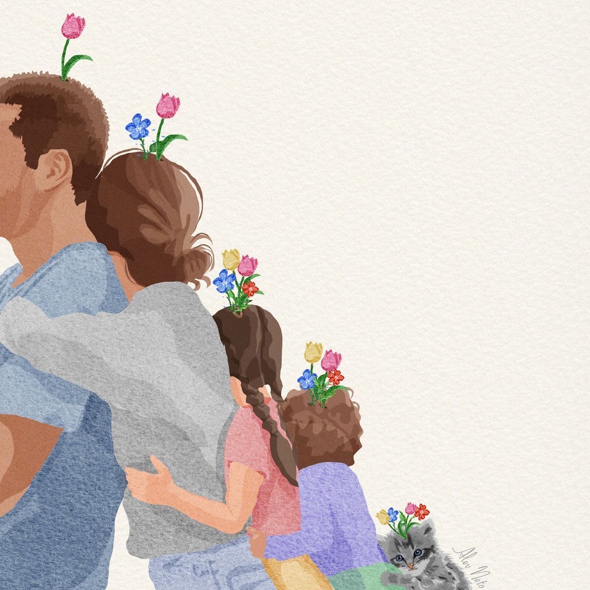 Illustrazione di una famiglia che si abbraccia